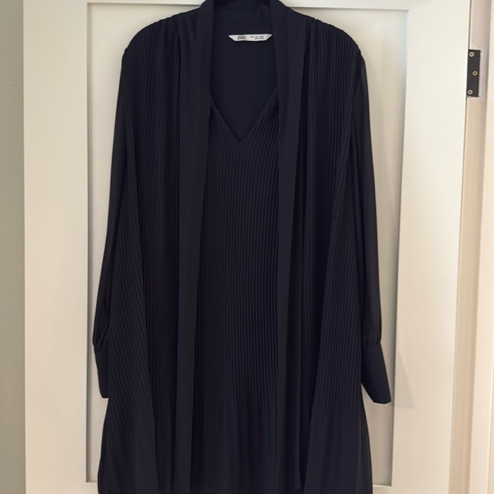 Zara Black Pleated Dress Sz L